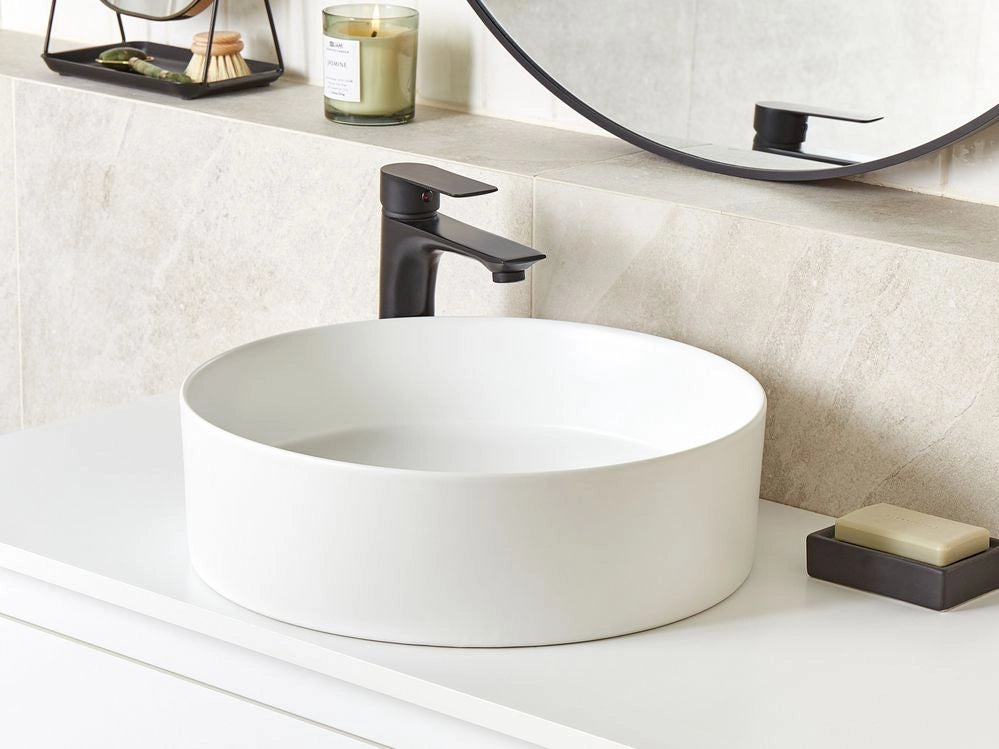Lavabo da bagno in ceramica ⌀ 40 cm Bianco sporco stile glamour