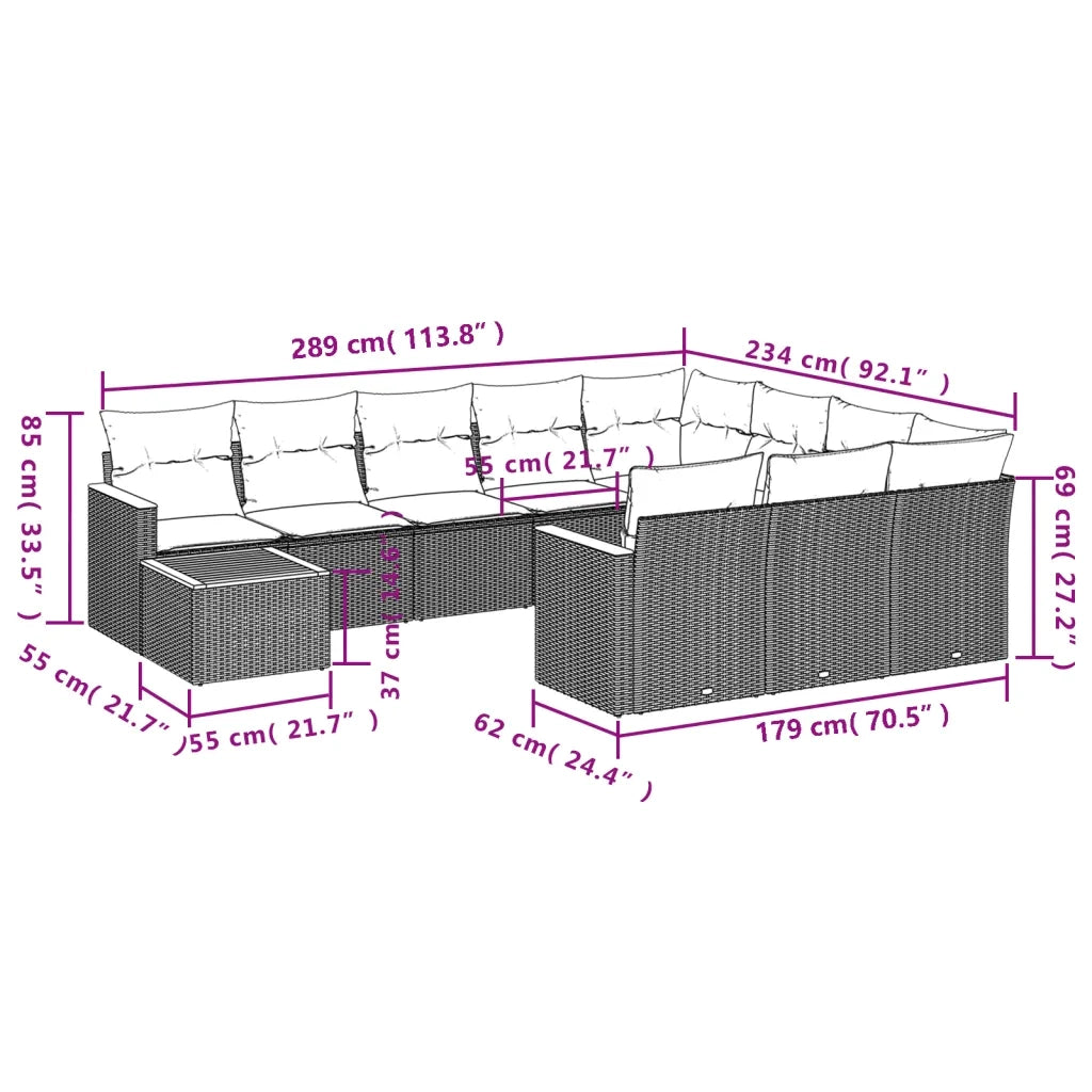 Set Divani da Giardino 11 pz con Cuscini in Polyrattan Nero 3226363