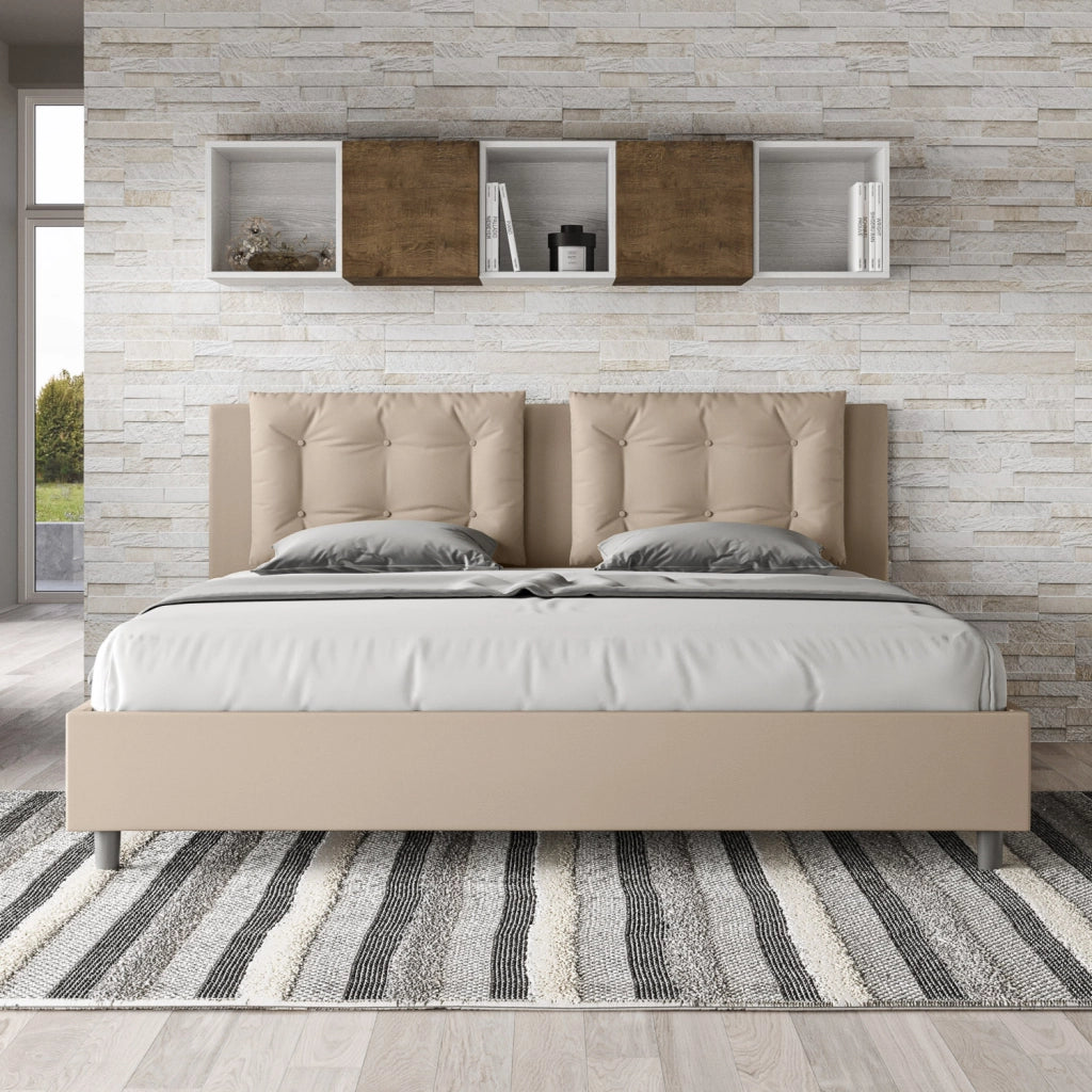 BS COM Letto matrimoniale king size con rete imbottito 200x200 similpelle tortora