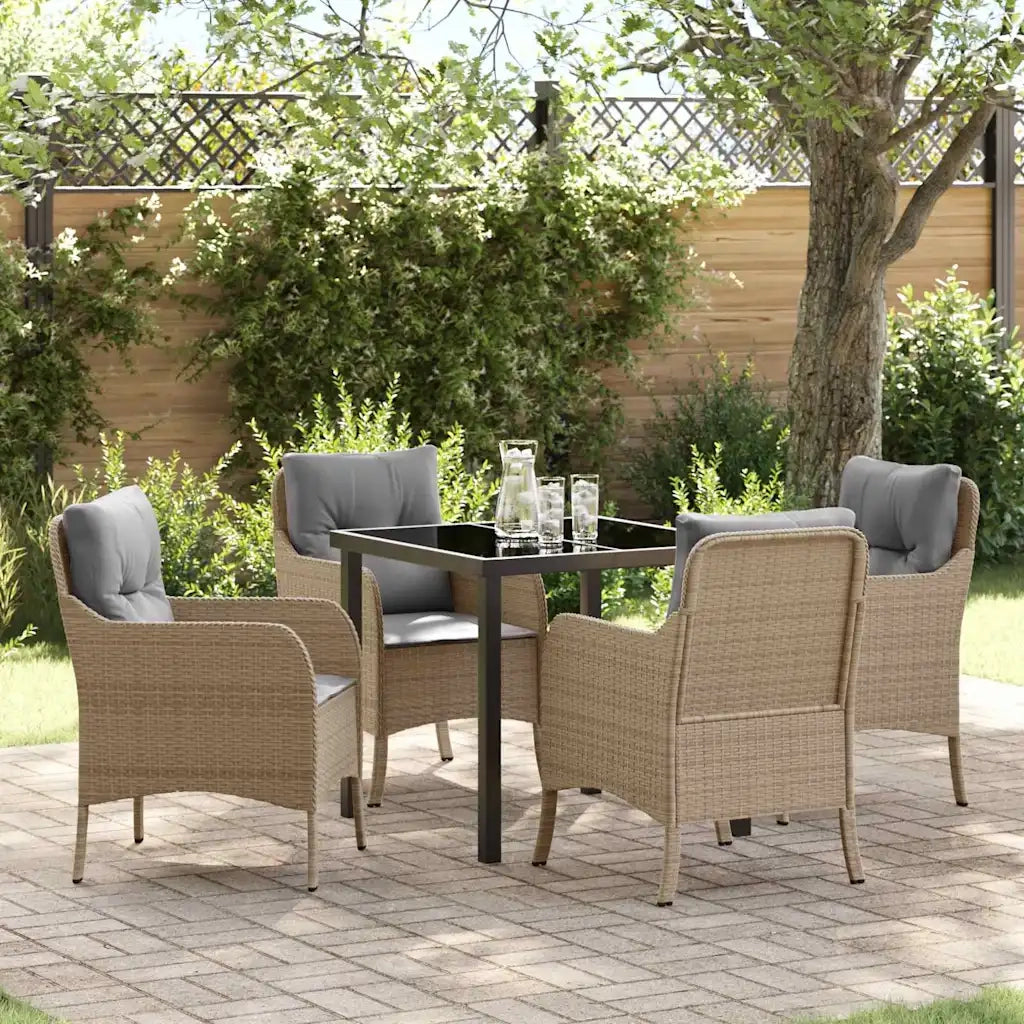 Set da Pranzo per Giardino con cuscino 5 pcs Beige polyrattan 3380177