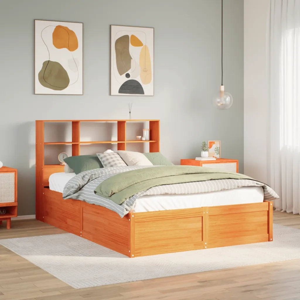 Giroletto senza Materasso-Struttura Letto Marrone Cera 150x200 cm Legno di Pino 346383