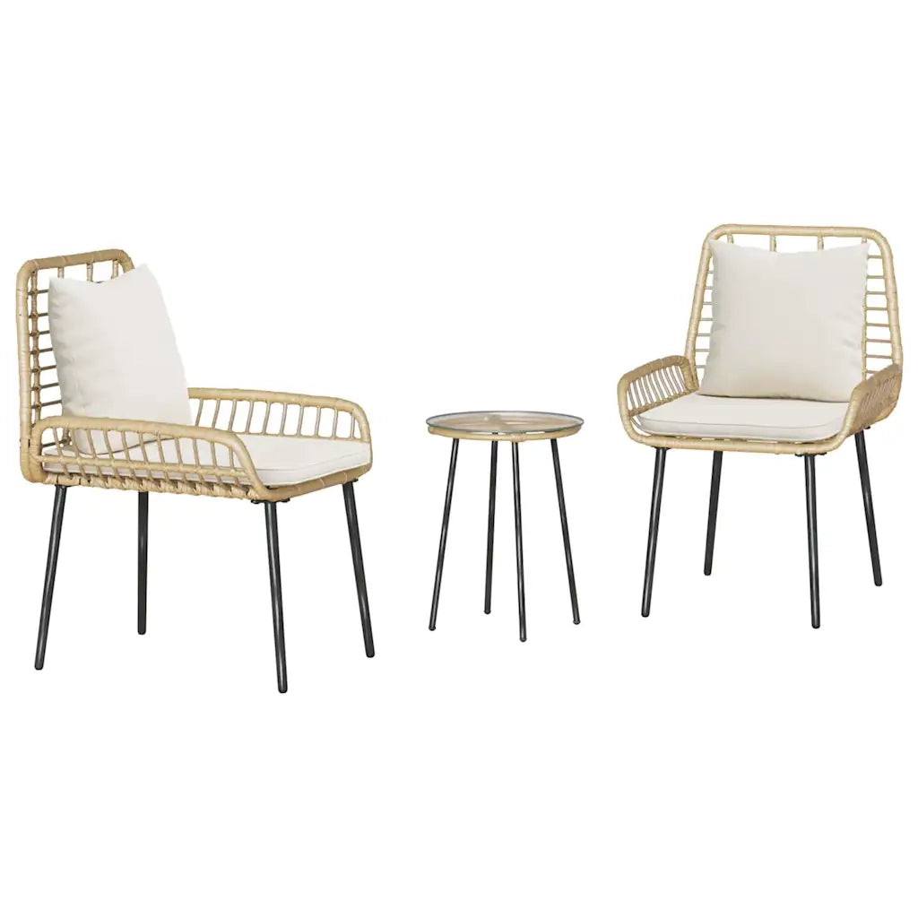 Set da Pranzo per Giardino 3 pcs Marrone e Crema polyrattan 42010359