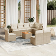 Set Divano da Giardino 9 pz con Cuscini Beige in Polyrattan 3256933