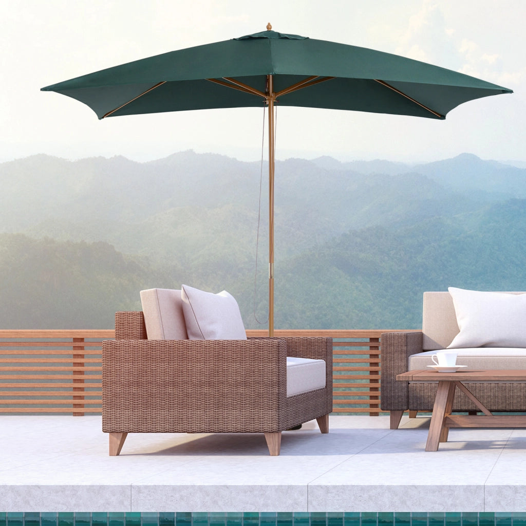 Ombrellone 2x3 m da Giardino in Legno Laccato e Bamb¨´ con Copertura Rimovibile, Verde Scuro