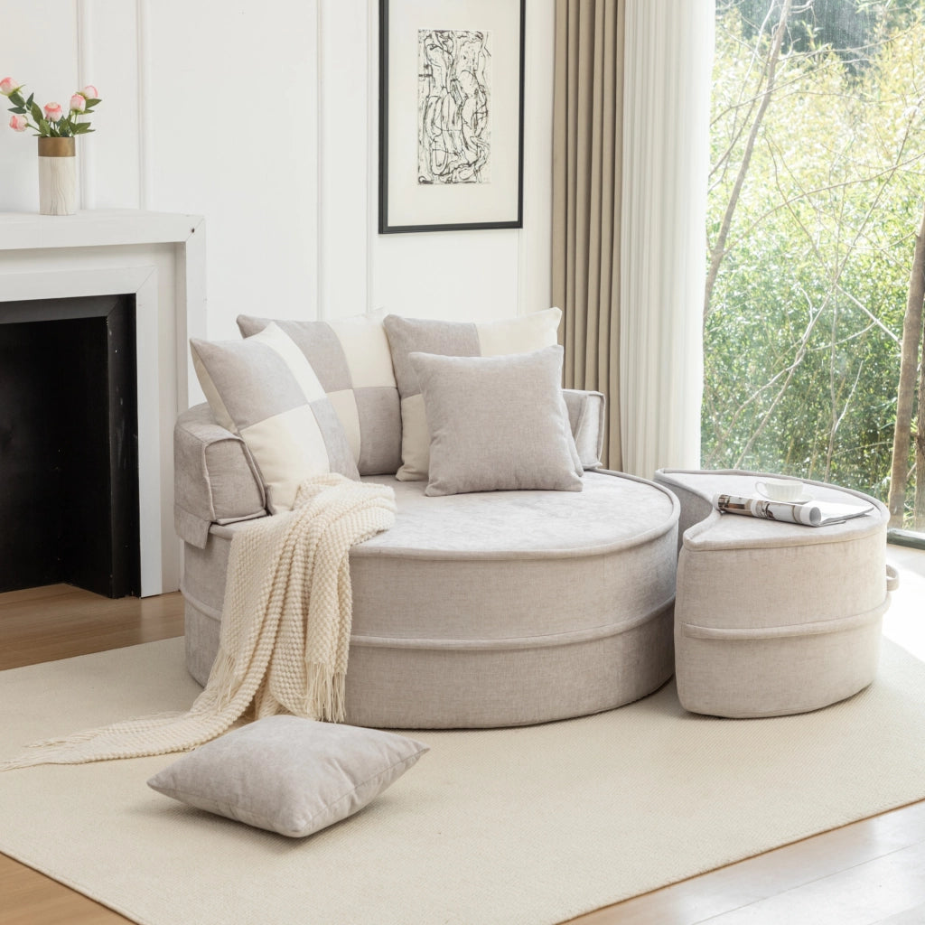 Poltrona Lounge con Ottomana e 5 Cuscini, Senza Montaggio, Chenille, Grigio