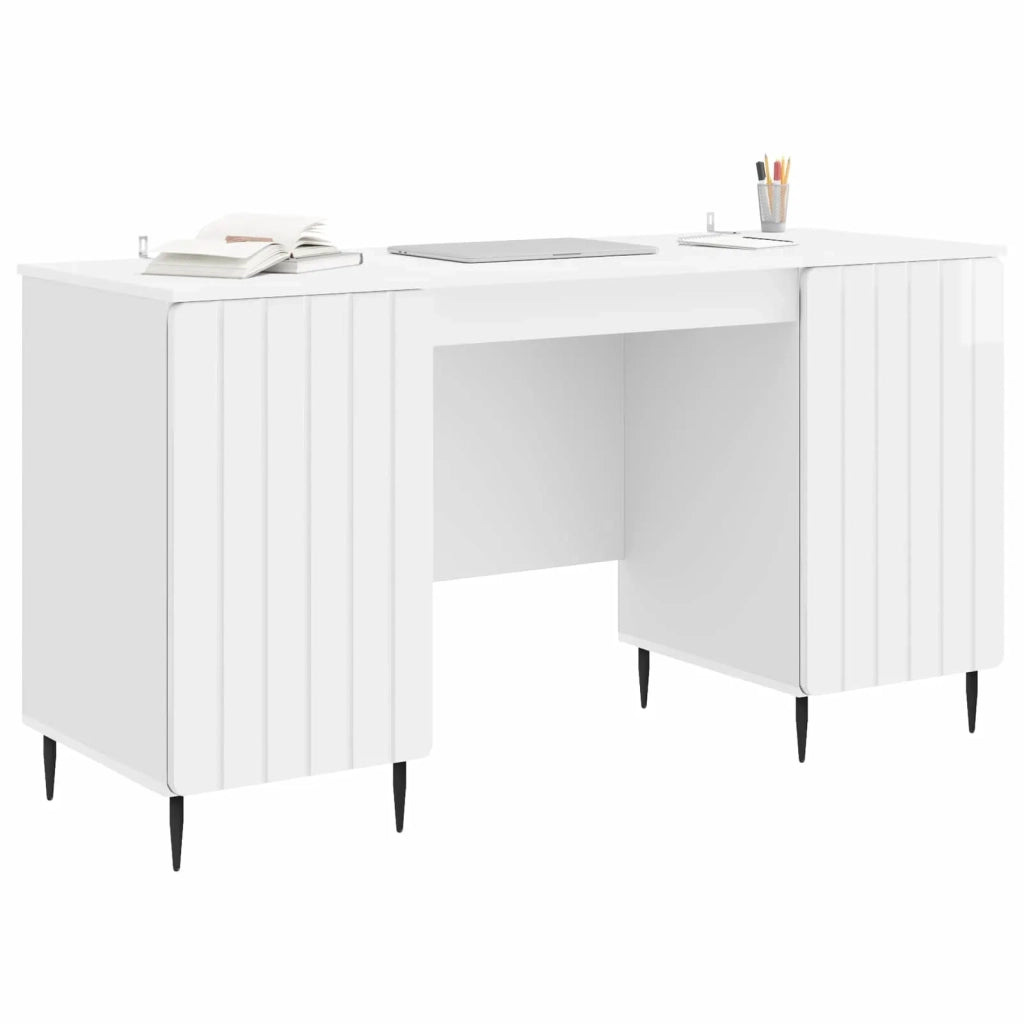 Scrivania | Tavolo da Ufficio Bianco Lucido 142,5 x 50 x 75 cm Legno ingegnerizzato