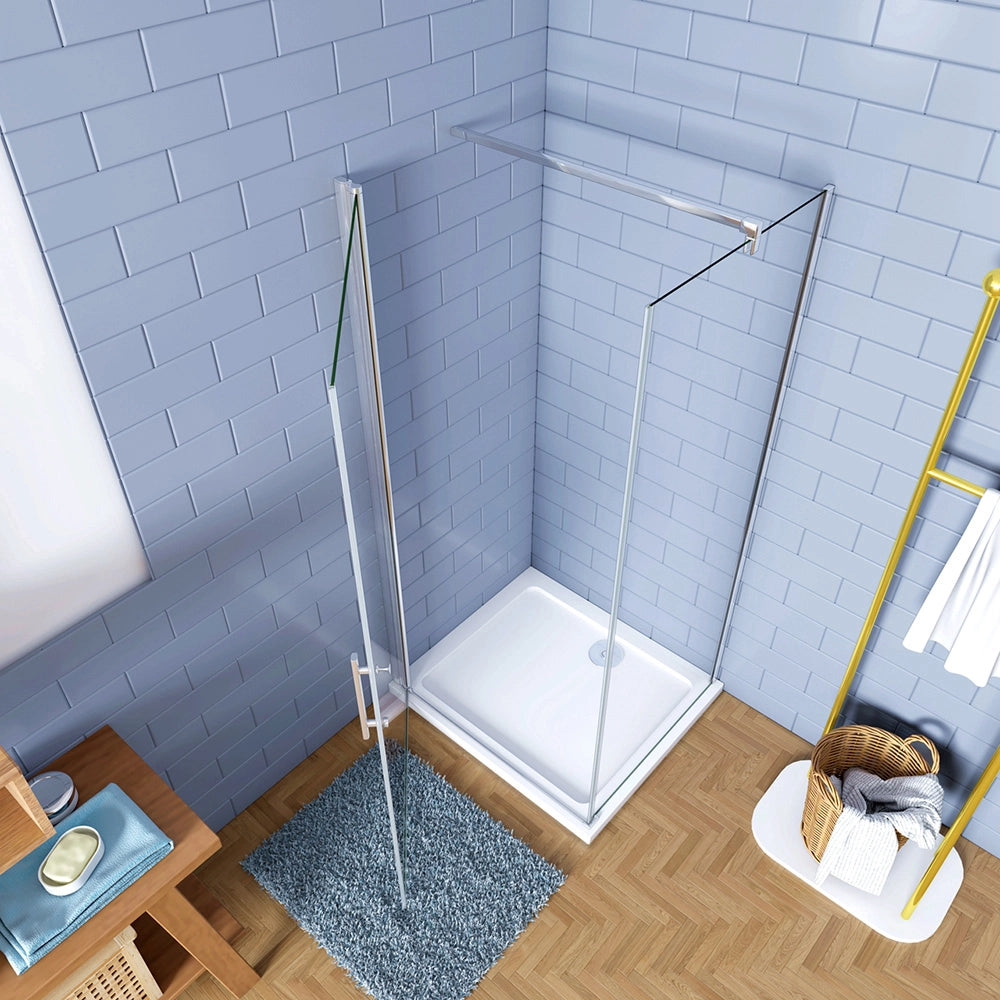 187cm Box Doccia Angolare Porta Battente e Lato Fisso 76x70cm Vetro Trasparente 6mm Anticalcare Barra 90 cm Cromo Lucido