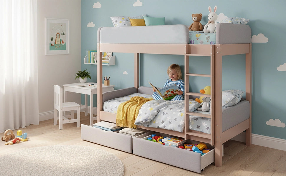 Letto a castello funzione salvaspazio legno grigio naturale 90x200 cm