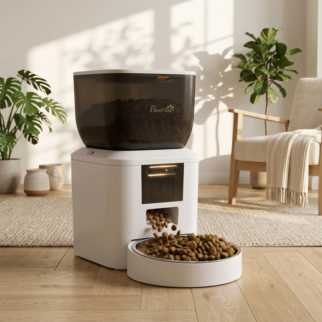 Distributore Automatico Cibo Gatti e Cani 4L WiFi 2.4G App Controllo con Telecamera Bianco