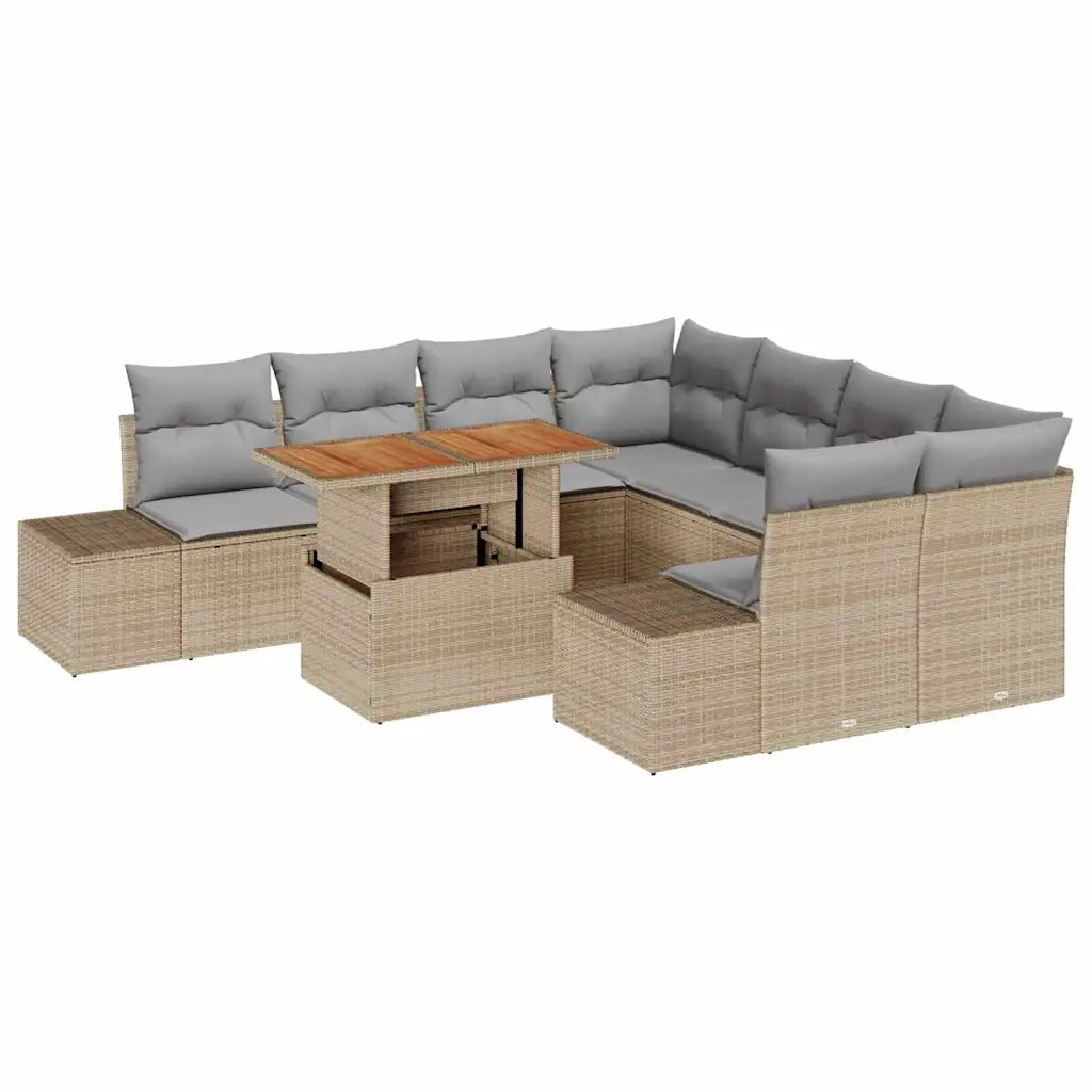 Set da Pranzo per Giardino con cuscino 9 pcs Beige e grigio 3349944