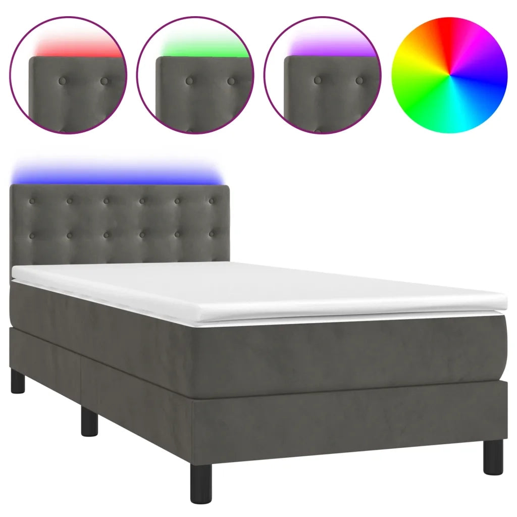 Letto a Molle con Materasso e LED-Struttura Letto con Materasso Grigio Scuro 100x200 cm 590957