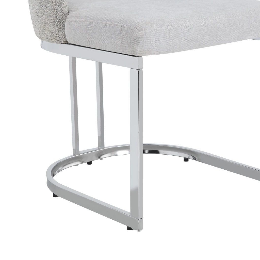 Sedia da Pranzo Set da 2 con Schienale Doppio e Gambe in Metallo Galvanizzato, in Ciniglia Grigio + Argento