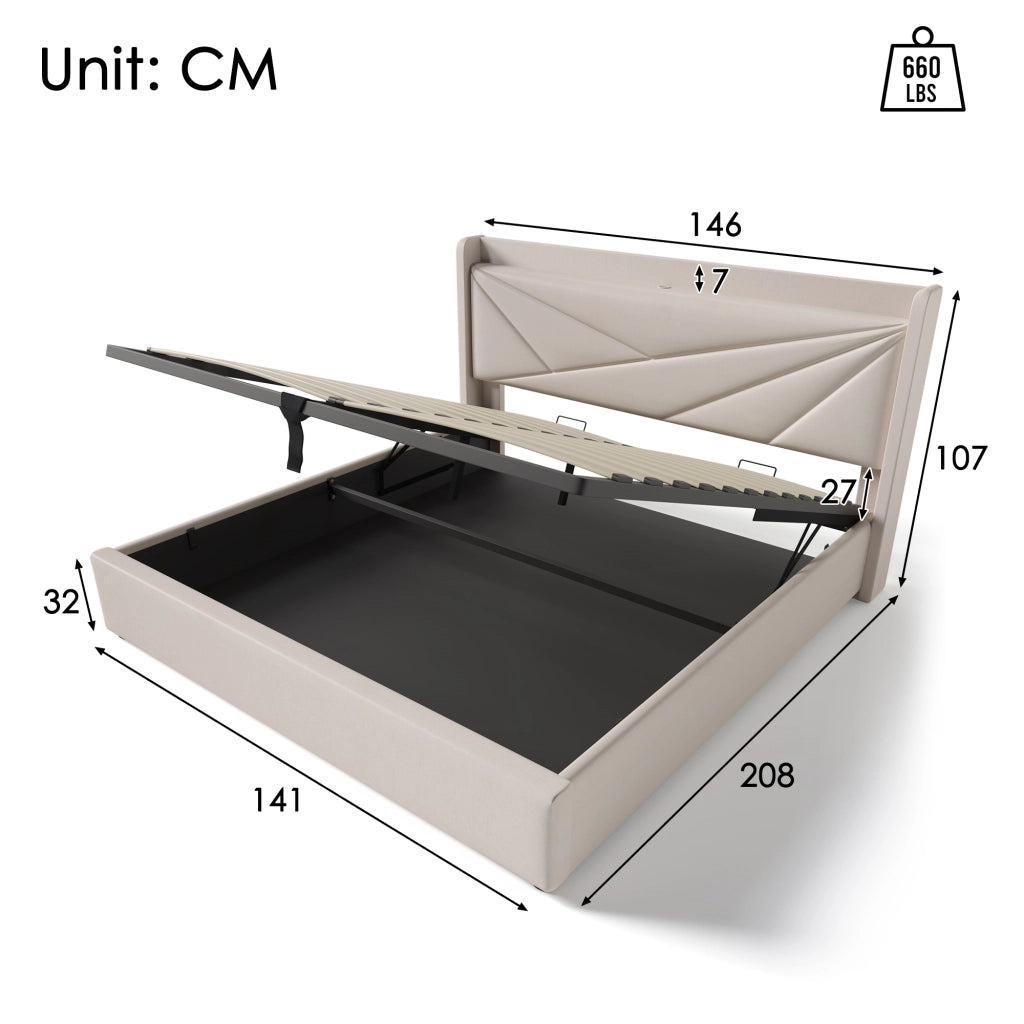 letto imbottito cotone lino beige 140x200 cm