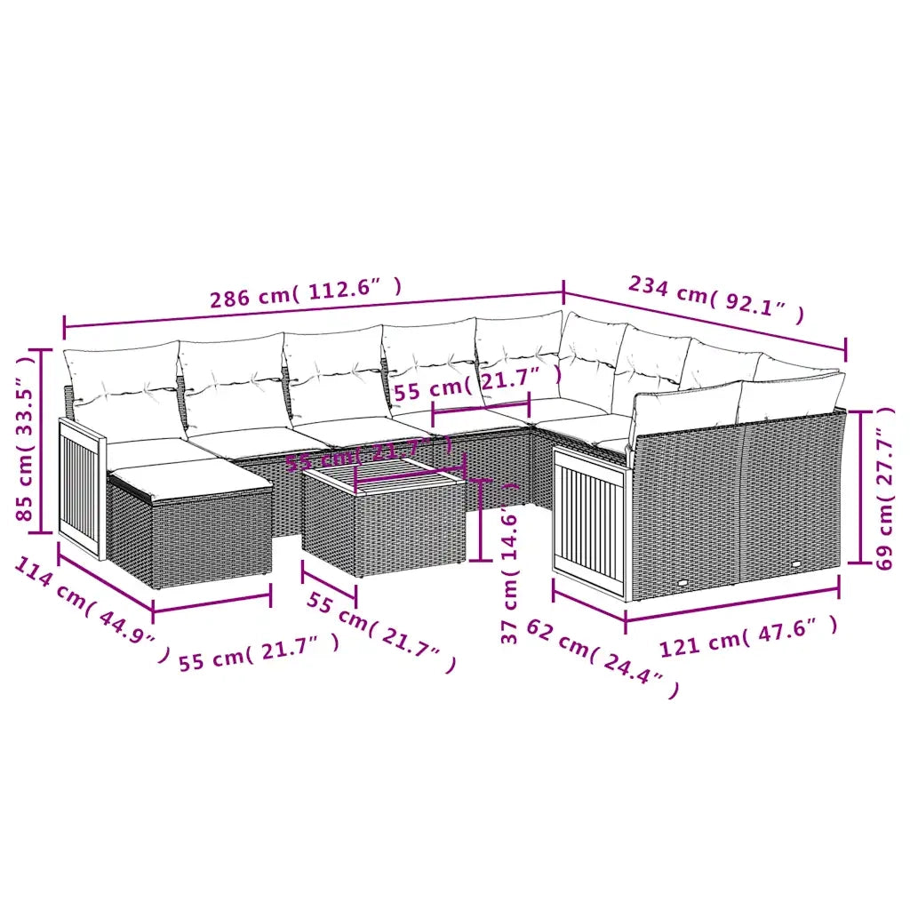 Set Divani da Giardino 11 pz con Cuscini Nero in Polyrattan 3228241