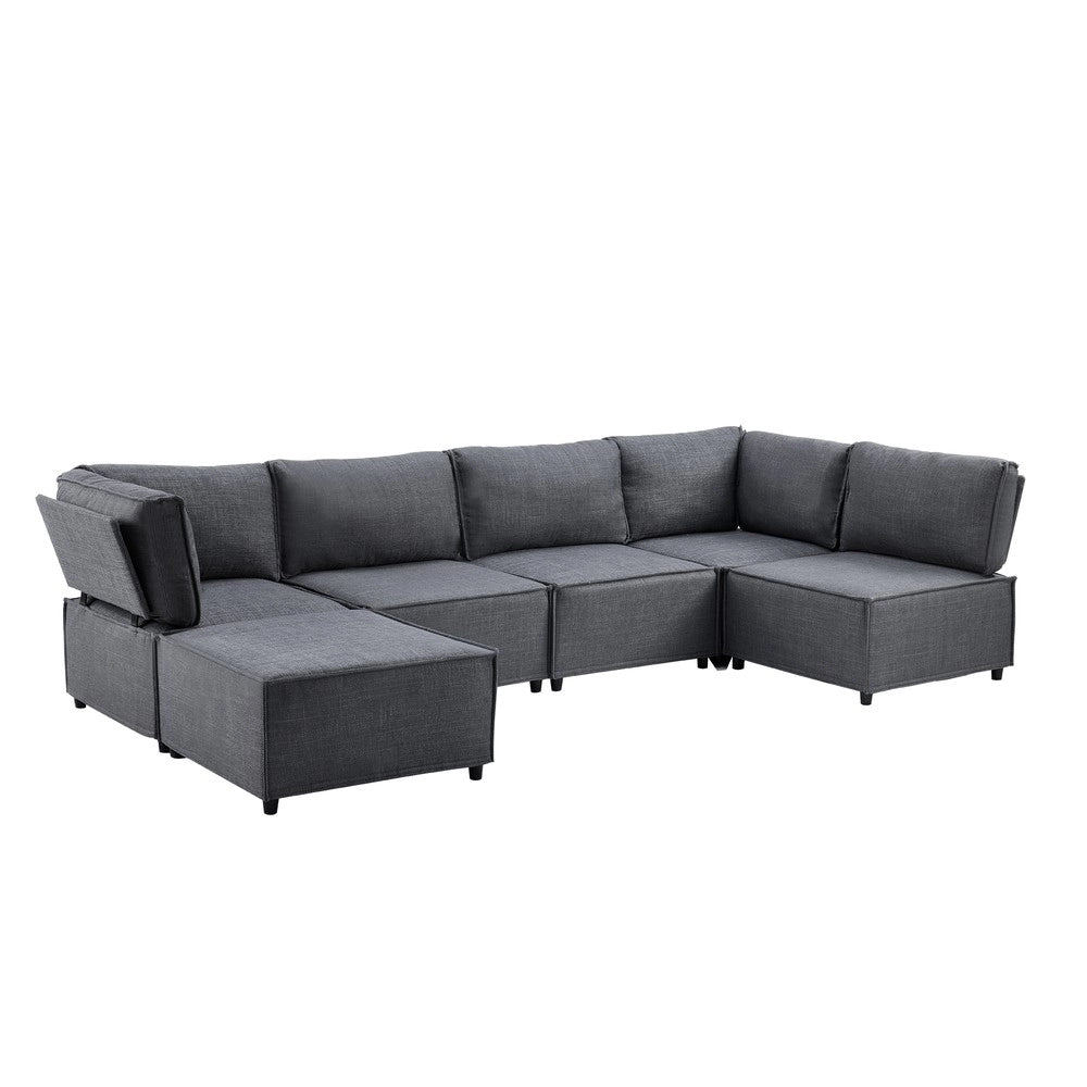 Divano Modulare in Tessuto ¨C Xylo ¨C Grigio Scuro, Legno