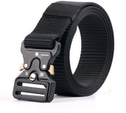 Cinturone tattico per uomini, nero, nylon militare con chiusura rapida e gancio robusto, ideale per lavoro e camminata.