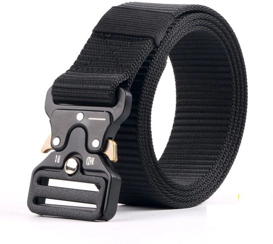 Cinturone tattico per uomini, nero, nylon militare con chiusura rapida e gancio robusto, ideale per lavoro e camminata.