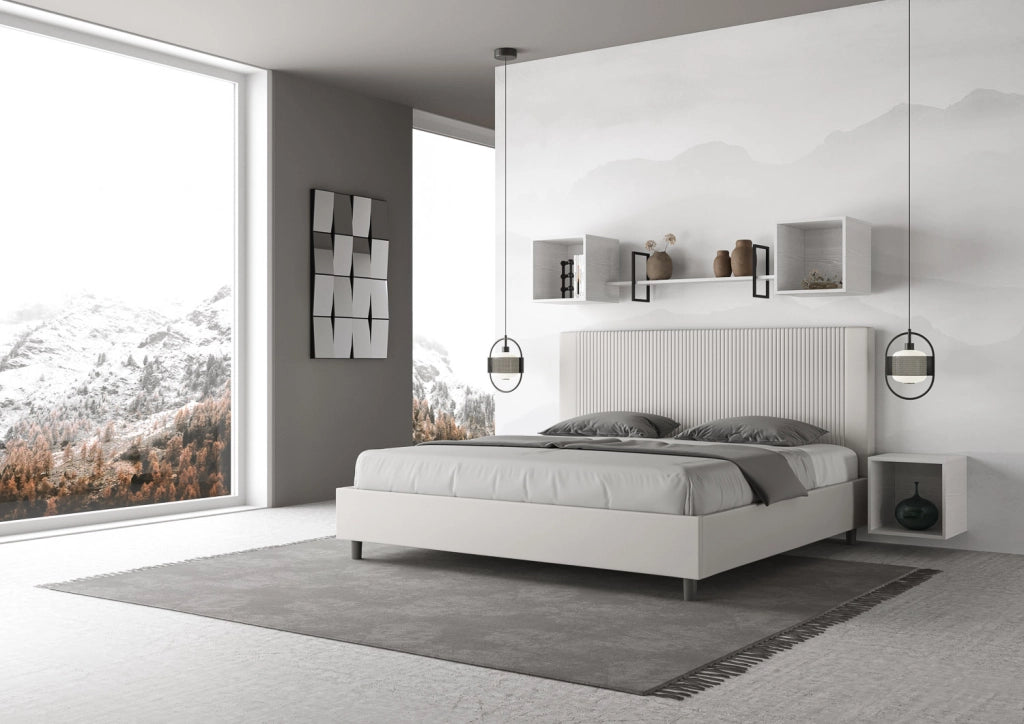 BS COM Letto matrimoniale king size contenitore imbottito 180x200 similpelle bianco