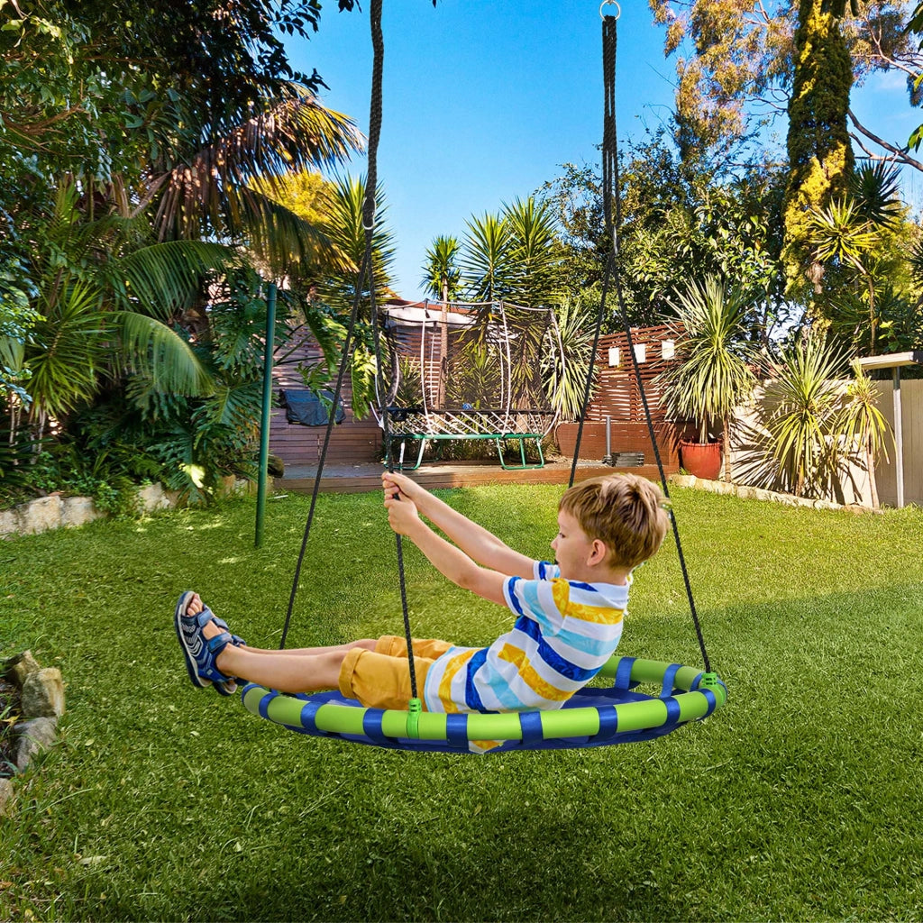Altalena Nido per Bambini con Altezza Regolabile ¨C zephmum ¨C Blu e Verde ?100x120-180 cm