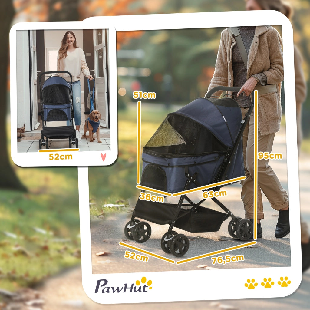Passeggino per Cani Pieghevole ¨C Xylo ¨C con Cestino e Freni, Guinzaglio Incluso, Blu
