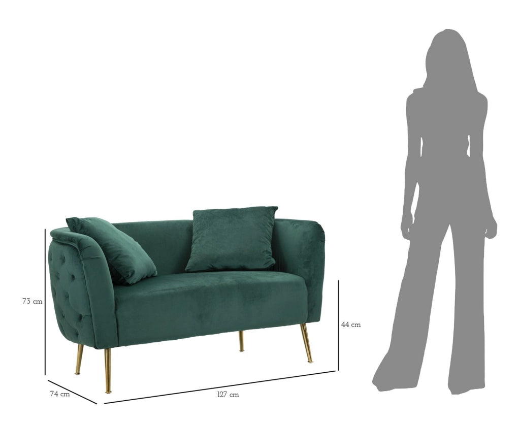 Divano 2 posti in metallo e tessuto dorato e verde cm 127x74x73