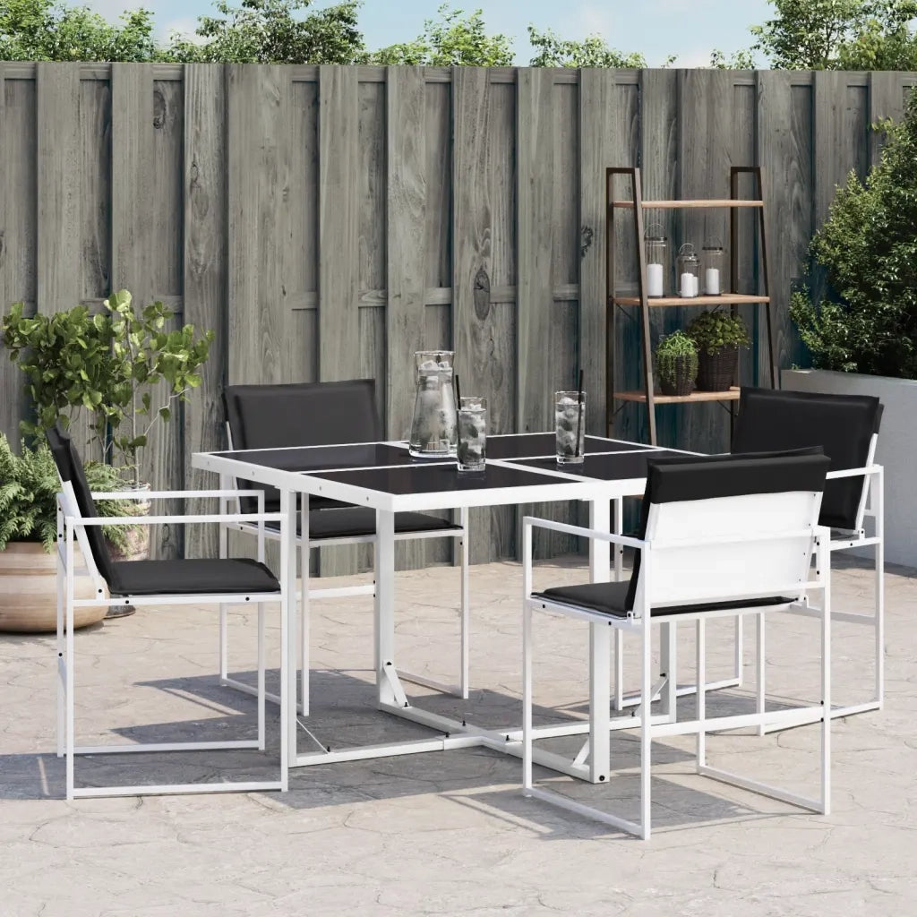 Sedie da Giardino con Cuscini 4 pz | Sedie da Esterno Bianchi Acciaio e Textilene