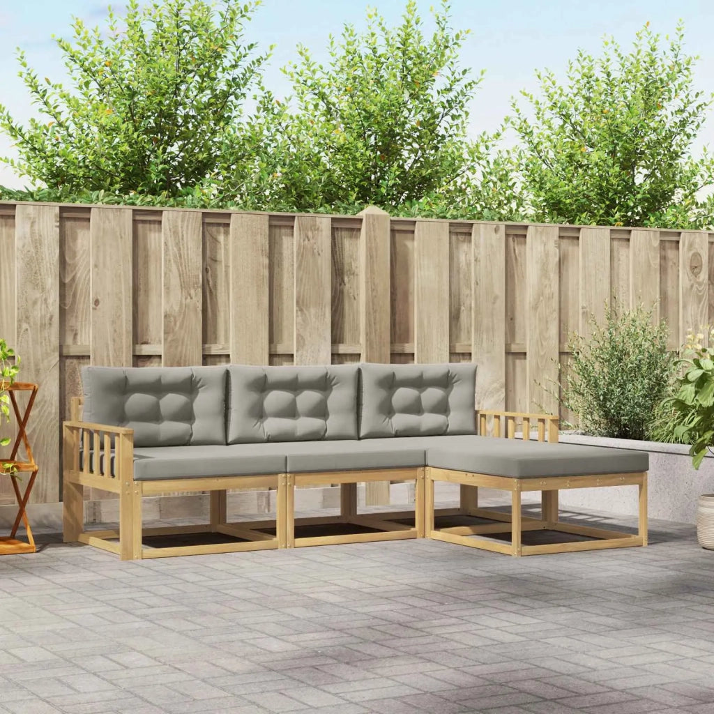 Set di divani da esterno 4 pz Bianco e Grigio Chiaro Poliestere 3386265