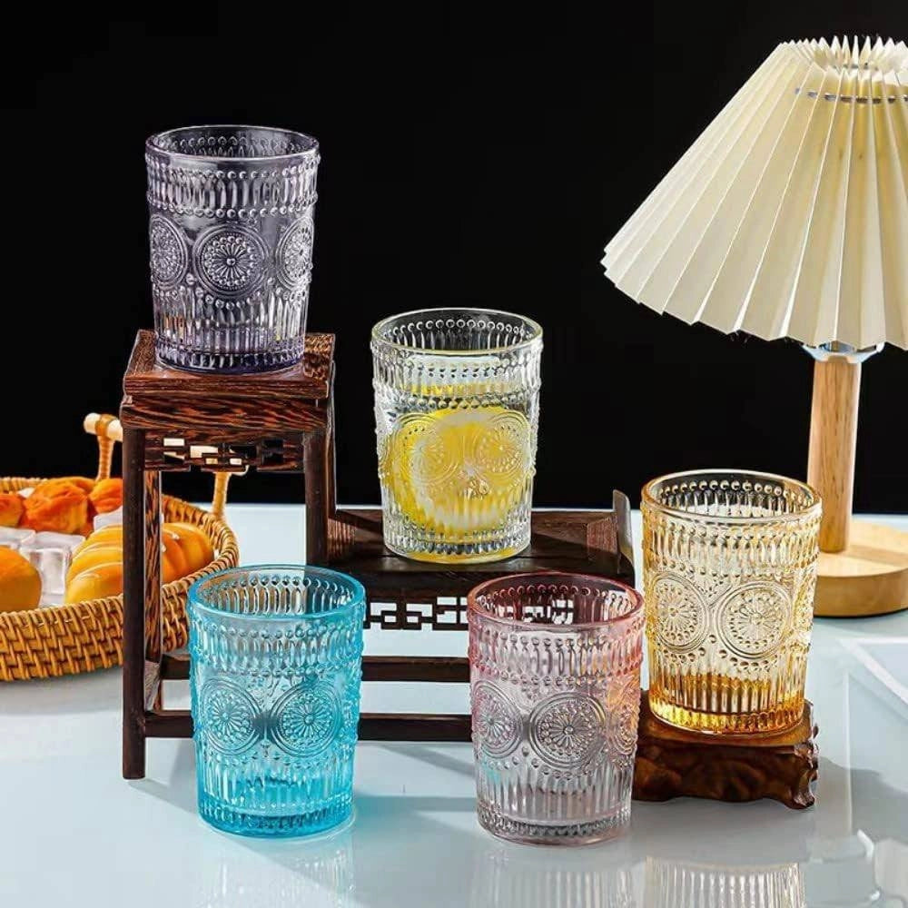 Trade Shop - Set 6 Bicchieri Colorati Da 300ml In Vetro Per Acqua E Vino Bicchiere Colorato -