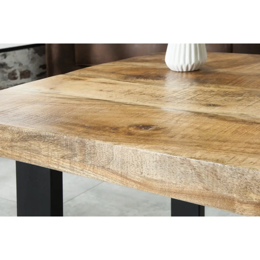 Tavolino basso LODEN 100 cm in legno massiccio di mango e metallo nero - stile industriale