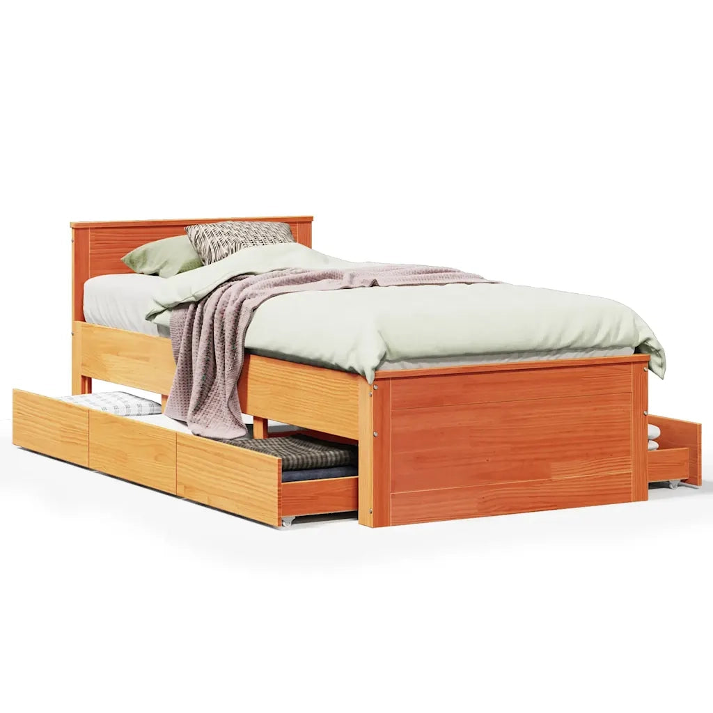 Giroletto senza Materasso con Testiera-Struttura Letto Marrone Cera 90x190 Pino