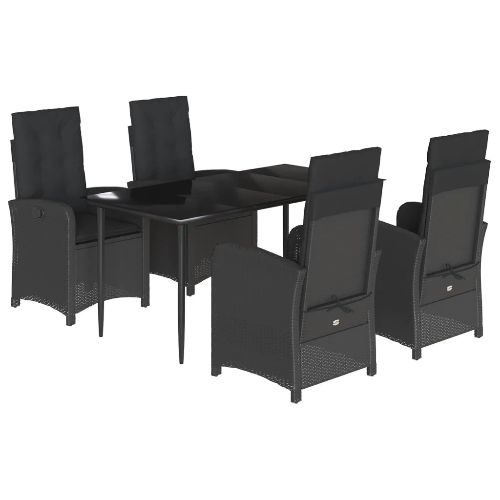 Set da Pranzo da Giardino 5 pz Nero con Cuscini in Polyrattan 3212314