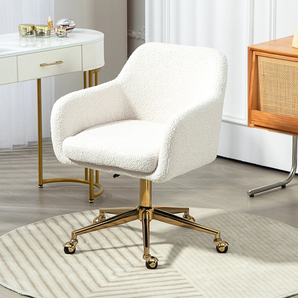 Sedia da Ufficio Girevole con Rotelle ¨C Xylo ¨C Velluto Crema Bianco Base Metallo Regolabile