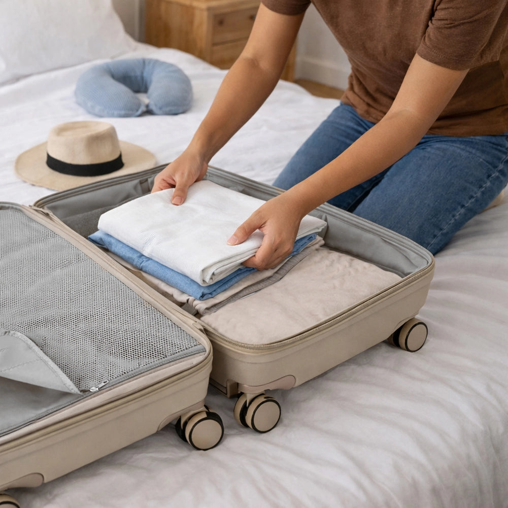 Set 3+1 Valigie Rigide Beauty Case Bagaglio Trolley Beige con Ruote Easy Roll