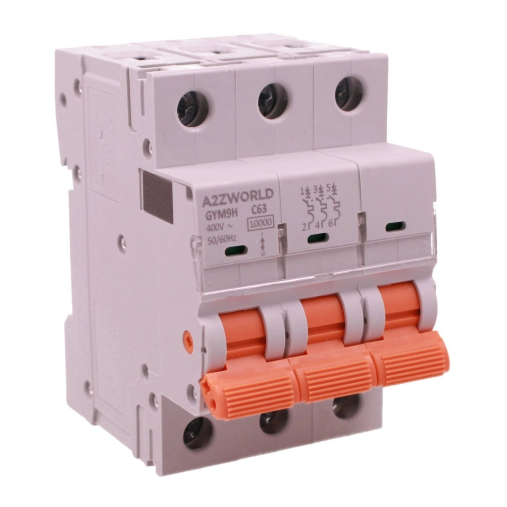 MCB Interruttore Magnetotermico Automatico Curva C 3P 3M 10000A AC 400V IP20 GYM9H, Accoppiabile Con Bobina di Sgancio GA01231 GA01232, Disponibili 16A 20A 25A 32A 40A 63A (C63A)