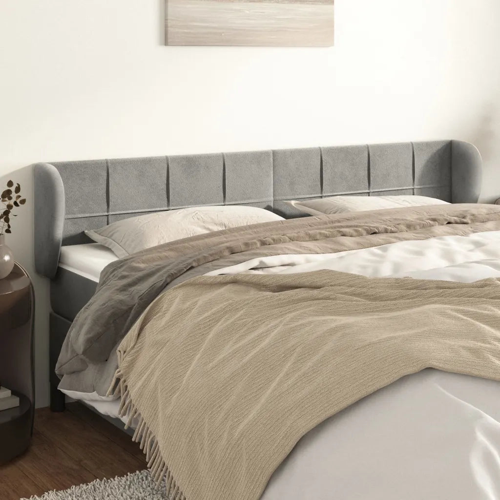 Testiera | Testata ad Orecchio Grigio Chiaro 163x23x78/88 cm in Velluto