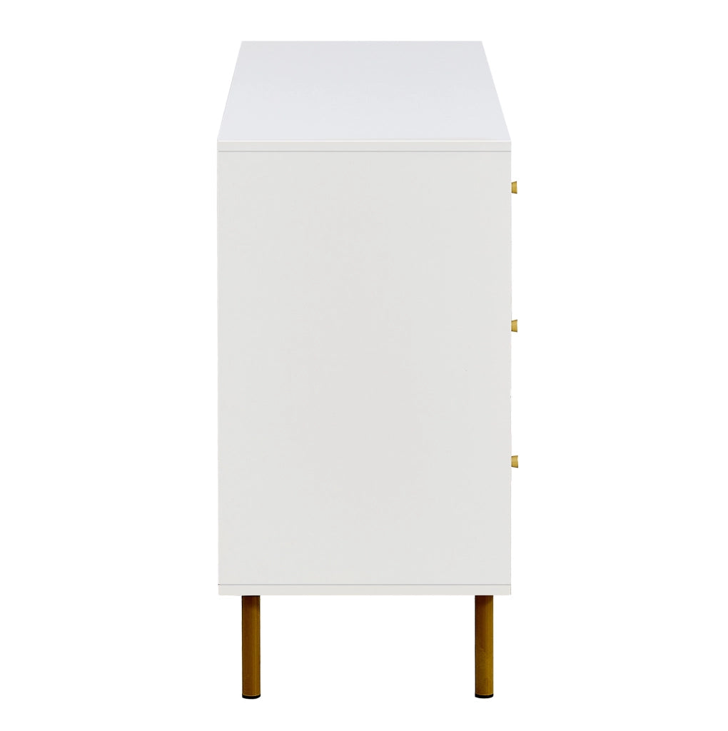 Cassettiera moderna a 6 cassetti 120x40x78 cm in MDF bianco con maniglie in lega di zinco