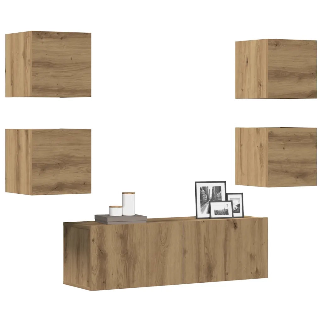 Set Mobile TV 5 pz | Armadietto TV | Mobile Porta TV Montato a Parete Rovere in Legno Multistrato
