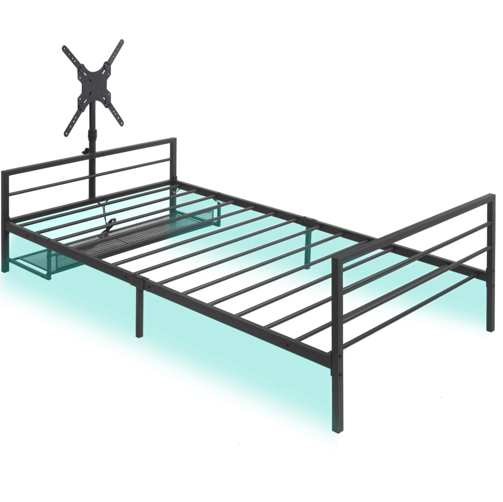 Letto gaming con supporto regolabile e LED in ferro nero