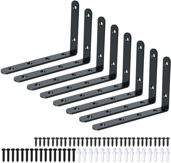 Supporti a L per tavole 8 pezzi - Lame metalliche pesanti - 125 mm x 75 mm x 20 mm - Supporti per tavole da parete - Duraturo - Adatto per Casa/ Ufficio