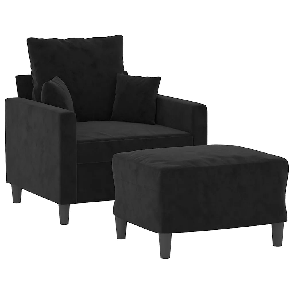 Poltrona | Sedia Relax con Poggiapiedi Nero 60 cm in Velluto