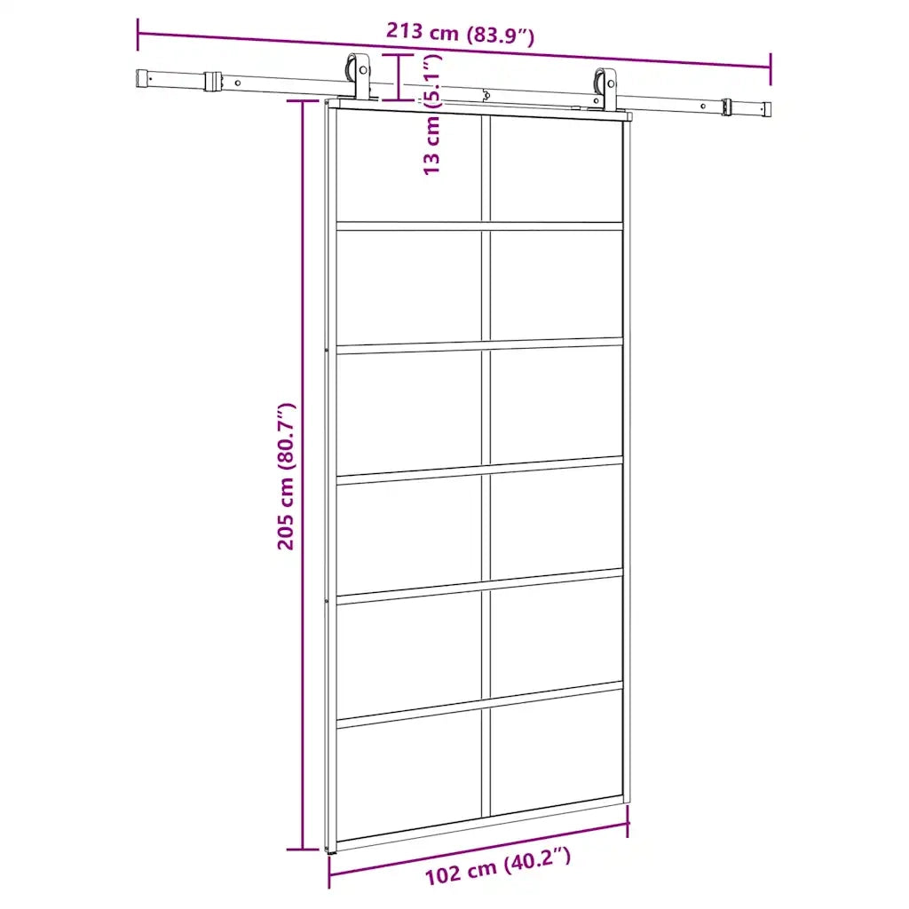 Porta Scorrevole con Ferramenta Nera 102x205 cm in Vetro ESG 3375932
