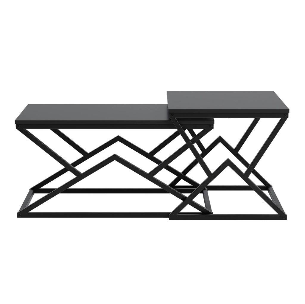 Tavolino da caffè 80x50x40 cm con struttura geometrica in metallo e truciolato nero
