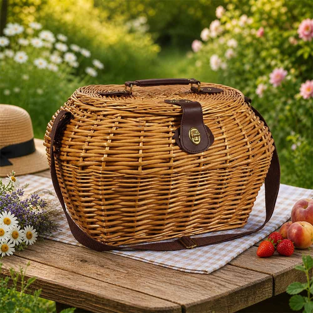 Cesto cestino Jack in vero Vimini per funghi con Coperchio 38 x 30 x h 25 cm