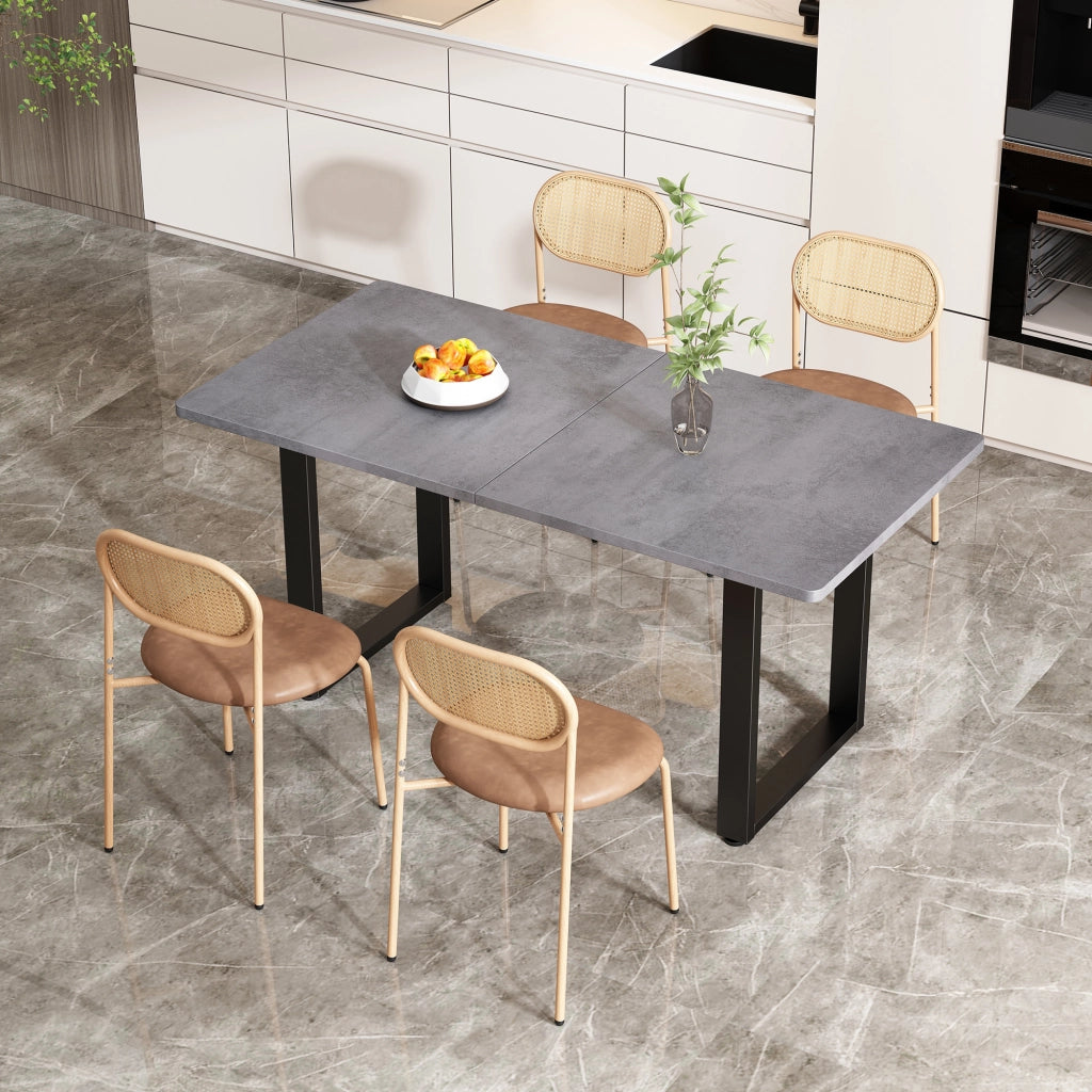 Sedia da pranzo Set da 4 con schienale ovale in rattan naturale, gambe in metallo, PU Marrone