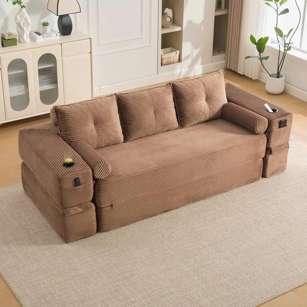 Divano Letto 3 Posti Pieghevole con Cuscini e Tasche ¨C MINIMAL ¨C Tessuto a Coste