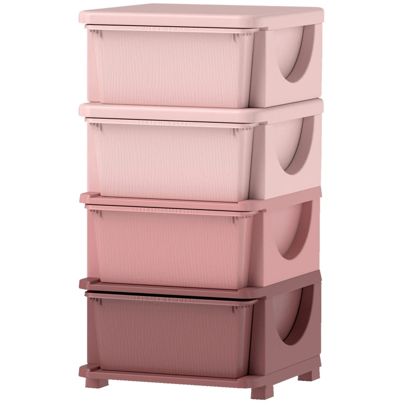 Scatole portaoggetti per bambini, 4 cassetti, bordi arrotondati, design in rilievo, 37x37x76 cm, rosa