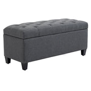 Panca con contenitore ¨C Xylo ¨C tessuto effetto lino grigio scuro gambe in legno 100x40x44 cm