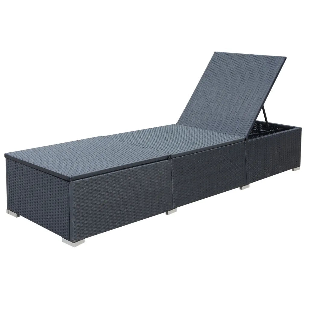 Lettino Prendisole con Cuscino in Polyrattan Nero 44406