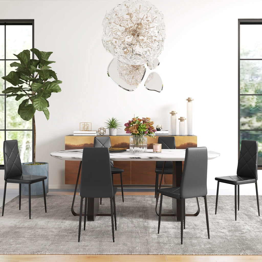 Set di 6 Sedie da Pranzo Imbottite con Schienale Alto ¨C Zephmum ¨C Similpelle Nero Patte in Metallo 41x50x97 cm