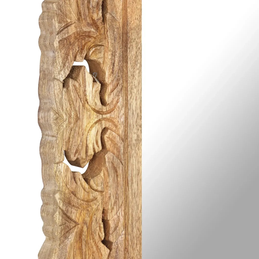 Specchio Intagliato a Mano 80x50 cm in Legno Massello di Mango 321639